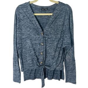 Alpha Amour Slouchy Fit Heathered Blue Tie Front Shirt